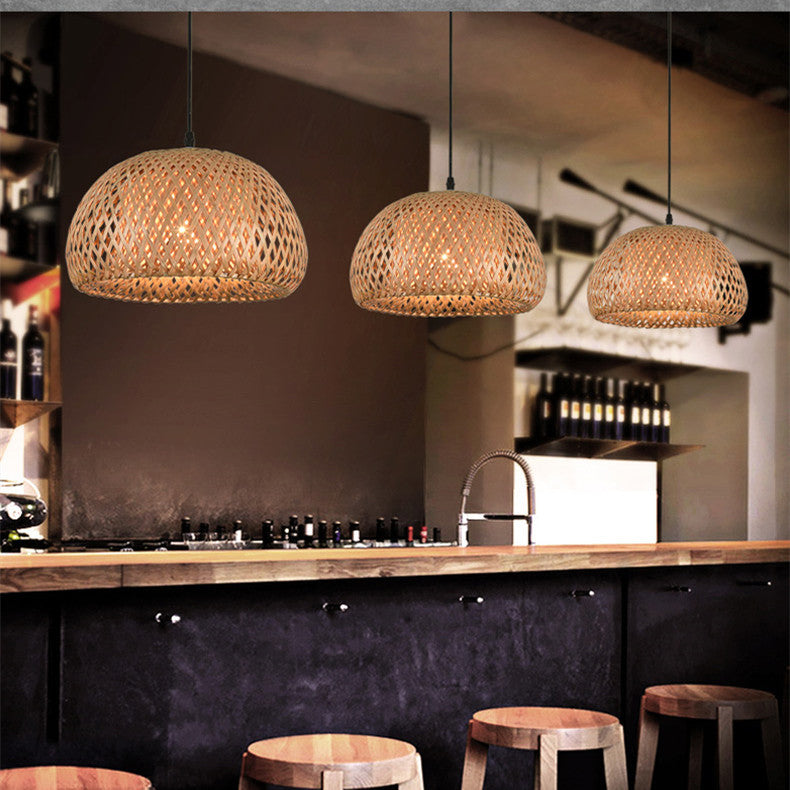 American garden bamboo woven chandelier pendant lamp with natural brown rattan texture for southeast asia lighting