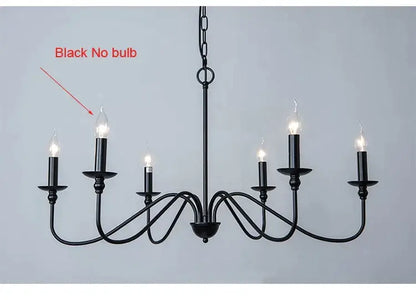 Black wrought iron chandelier light with six candle style arms for living room decorbites american iron design