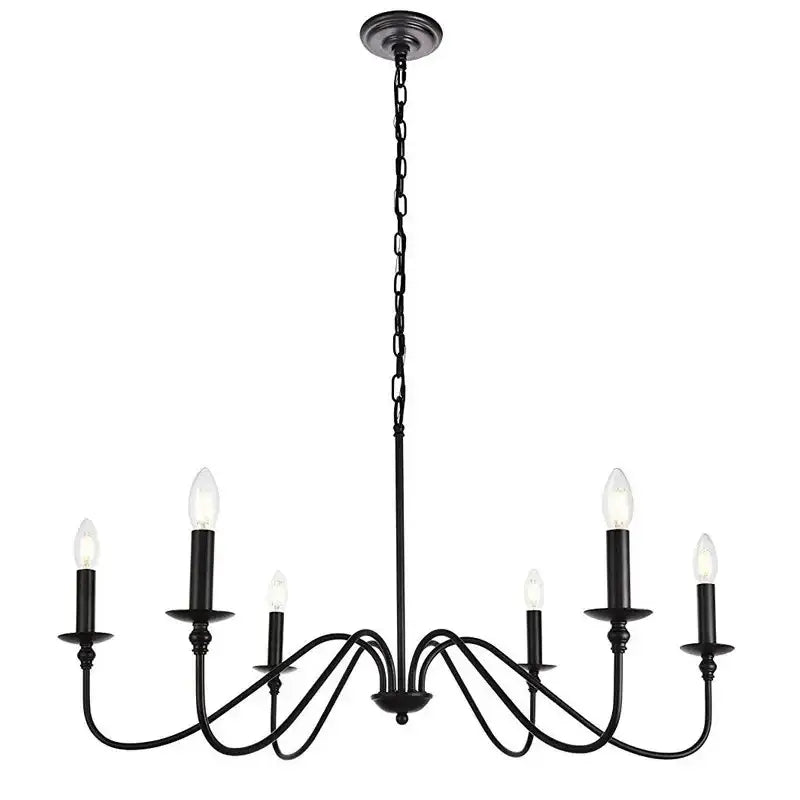 Black wrought iron chandelier light with six candle-style bulbs for living room decorbites american iron chandelier