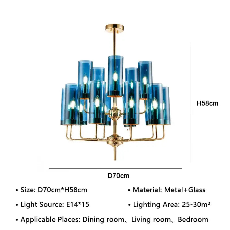 Blue glass lustre glass chandelier with gold metal frame american lustre decorbites dining room pendant light