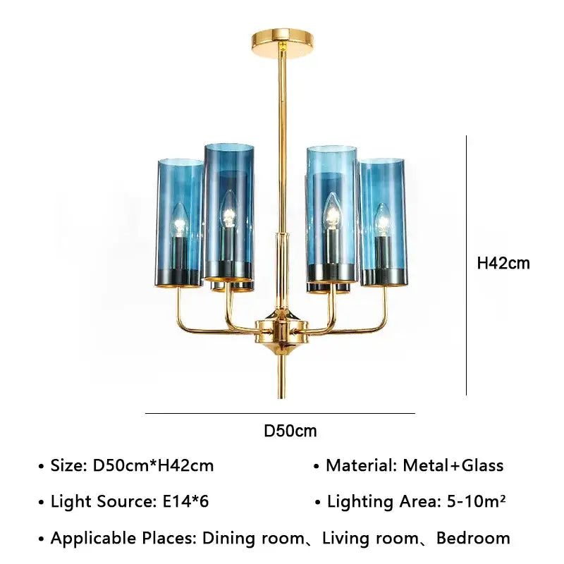 Gold-toned metal american lustre glass chandelier with four translucent blue shades for dining room decorbites american lustre