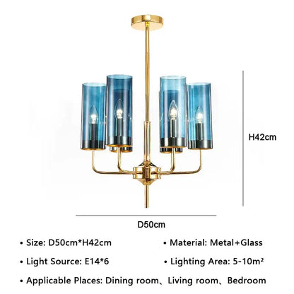 Gold-toned metal american lustre glass chandelier with four translucent blue shades for dining room decorbites american lustre