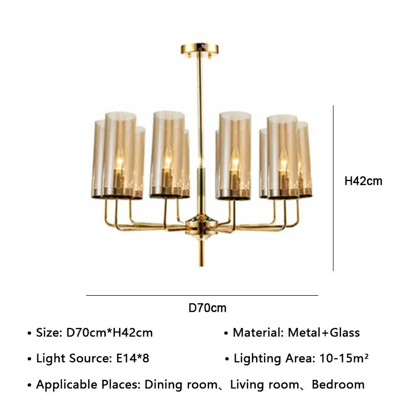 Gold-toned decorbites american lustre glass chandelier with six smoked glass shades for dining room pendant light