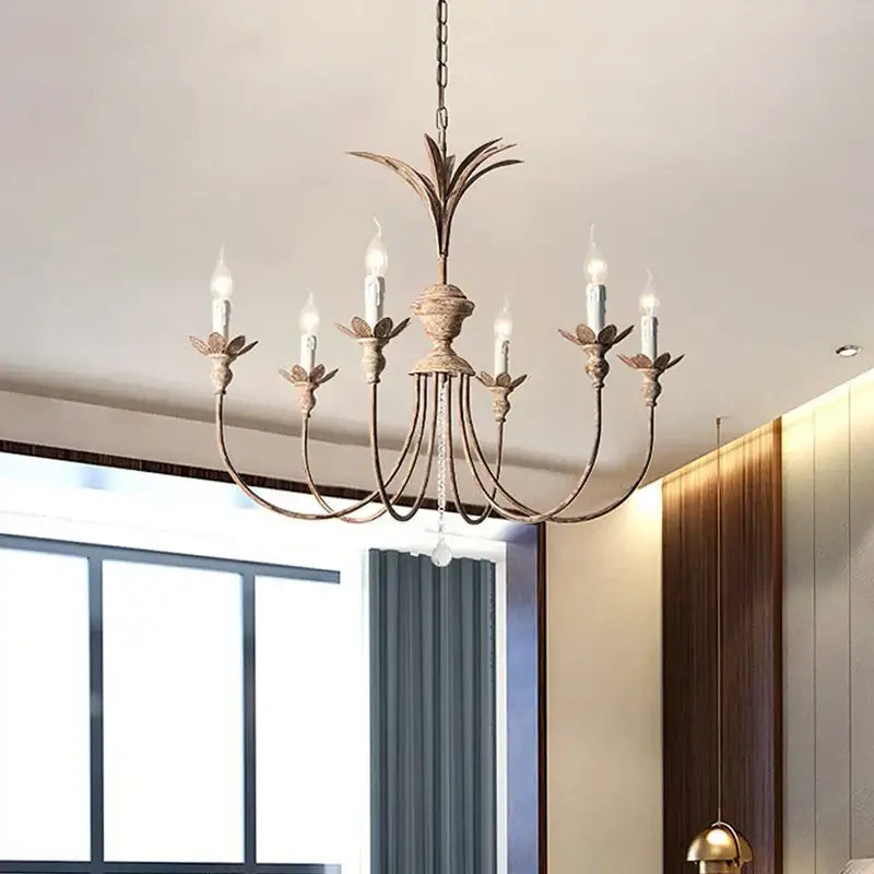 Decorbites american retro chandelier antique bronze with six candle-style bulbs and central crystal drop for dining room decor