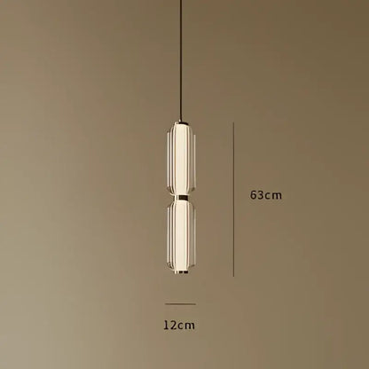 Modern minimalist pendant light with two frosted glass cylindrical shades and metallic frame for dining room staircase pendant light