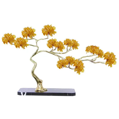 Golden amber glass bonsai tree brass decorative sculpture with metallic trunk on black marble base for decorbites crystal decorbites crystal