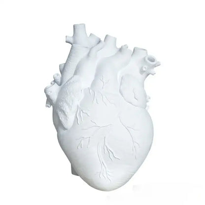Anatomical white ceramic heart shape resin vase for living room decorbites heart shape decorative use