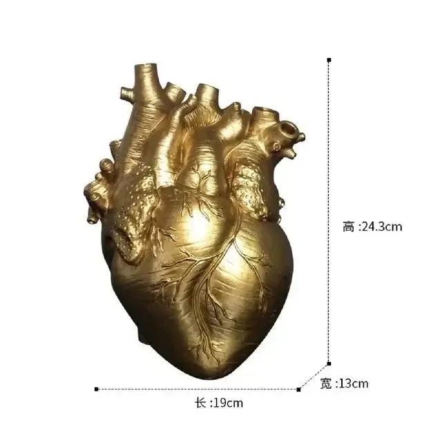 Golden anatomy heart vase dry pot with detailed design by DecorBites™ perfect unique valentine gift