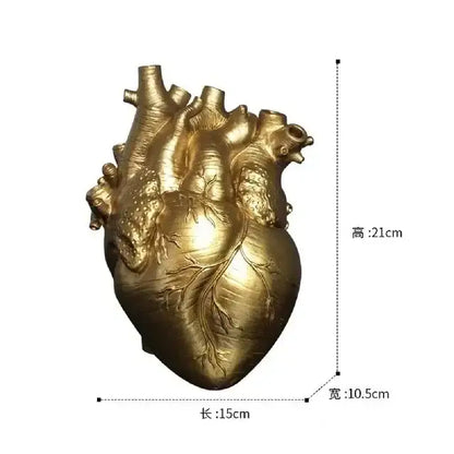 Golden anatomically detailed DecorBites™ anatomy heart vase ideal as a unique Valentine’s Day dry pot gift