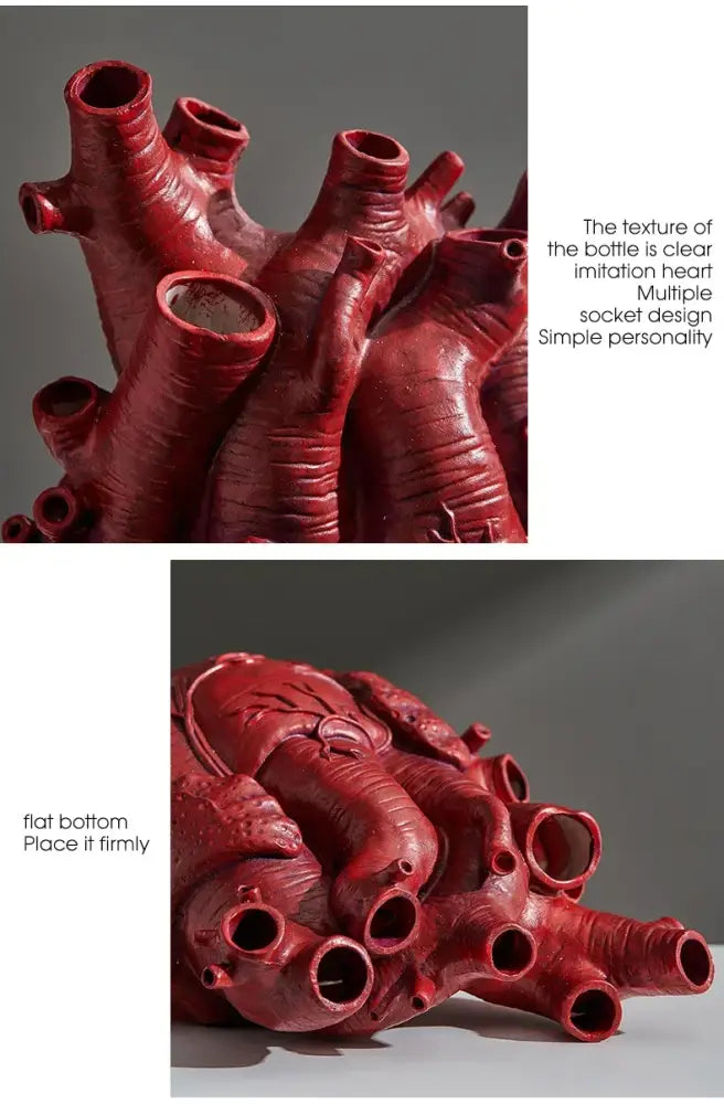 Red ceramic anatomy heart vase with multiple socket design ideal as a unique valentines day dry pot gift