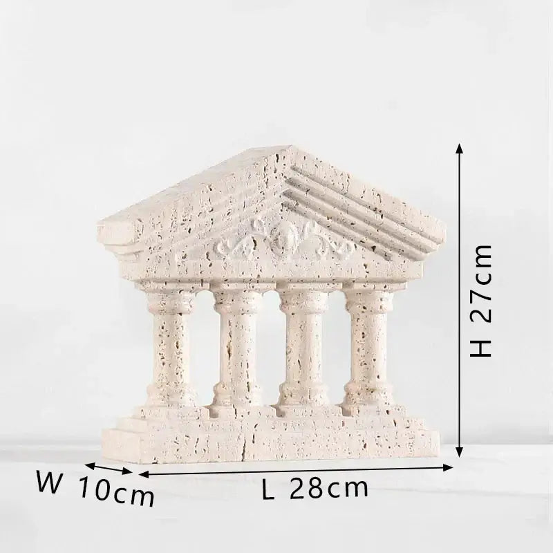 Beige stone replica ancient greek roman temple bookends with detailed columns and pediment for home decor