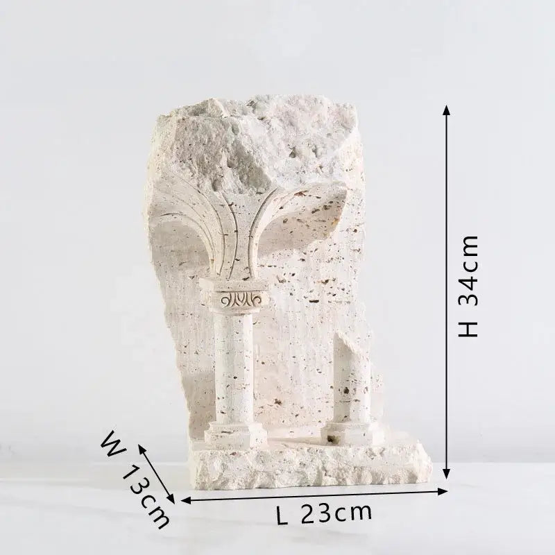 White textured stone ancient greek roman temple bookends with carved columns and arches for home decor