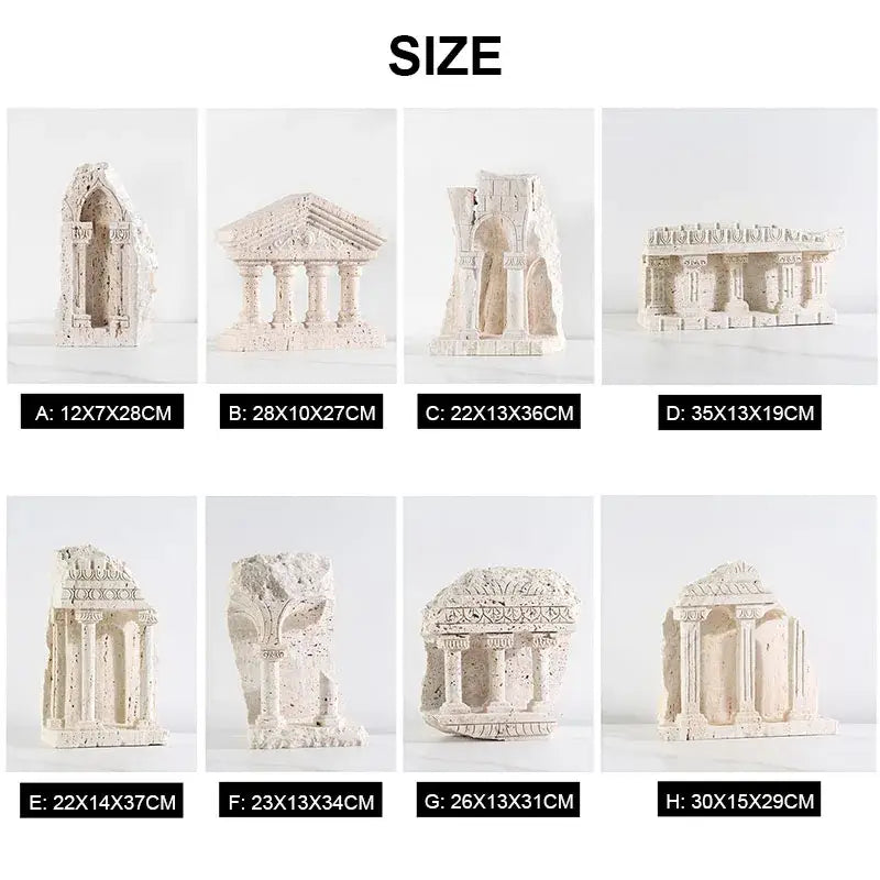 White stone ancient greek roman temple bookends with detailed columns and arches for elegant home decor