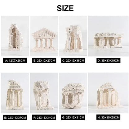 White stone ancient greek roman temple bookends with detailed columns and arches for elegant home decor
