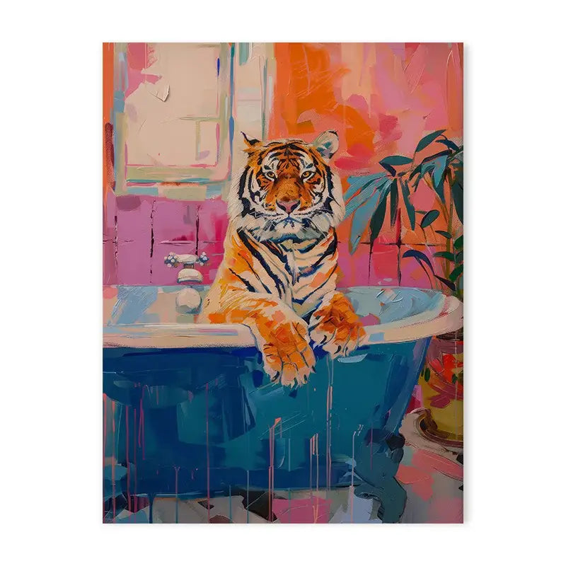 Decorbites™ vibrant animal canvas painting of a tiger in orange and black stripes for unique home decor use