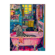 Decorbites™ animal-themed nordic canvas painting featuring a pink clawfoot bathtub and zebra for bathroom or living room decor