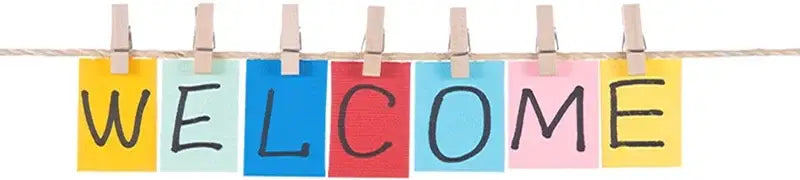 Colorful sticky notes spelling welcome clipped to a string in decorbites animal print rainbow movie posters wall decor