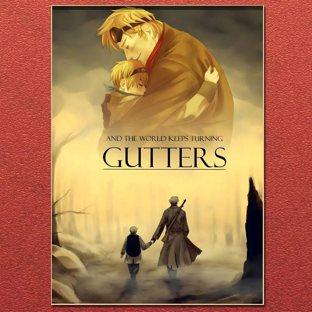Anime cartoon hetalia axis powers poster canvas painting with warm muted tones featuring tender embrace and walking figures