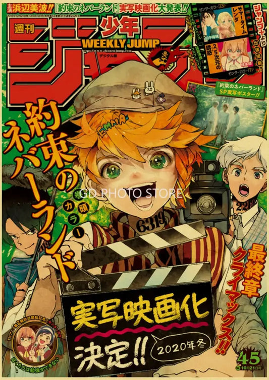 Cover of weekly shonen jump anime poster featuring orange hair green eyes holding clapperboard from anime poster collection