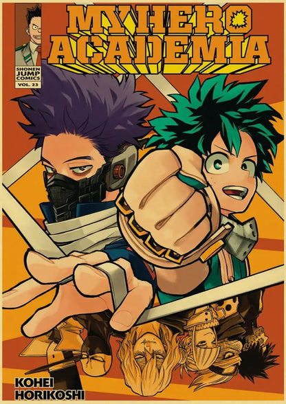 My Hero Academia volume featured in DecorBites™ anime poster collection with Chainsaw Man, Attack on Titan, and Haikyuu