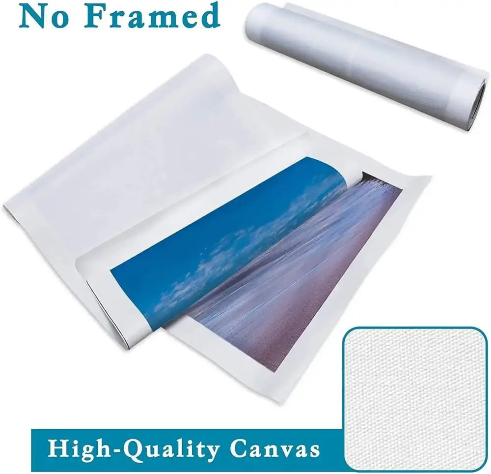 Unframed high-quality canvas roll with vibrant ocean sky scene on textured white fabric from decorbites™ anime poster collection kraft paper prints