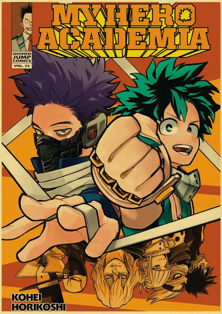 My hero academia volume featured in DecorBites™ anime poster collection including chainsaw man and attack on titan posters