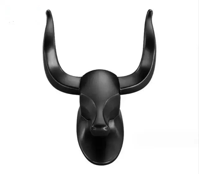 Black matte-finished antique aluminum bull head robe hook with sleek curved horns for bathroom clothes decorbites antique aluminum decor