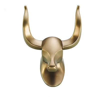 Brass-colored antique aluminum bull head robe hook with polished curved horns for bathroom clothes decorbites antique aluminum robe