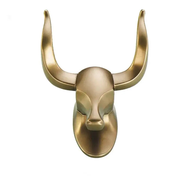 Brass-colored antique aluminum bull head robe hook with polished curved horns for bathroom clothes decorbites antique aluminum robe