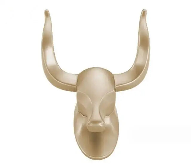 Gold-colored glossy antique aluminum bull head robe hook with stylized horns for bathroom clothes decorbites antique aluminum robe
