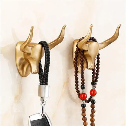 Gold-colored decorbites antique aluminum bull head robe hook with polished metallic finish for bathroom clothes hanging
