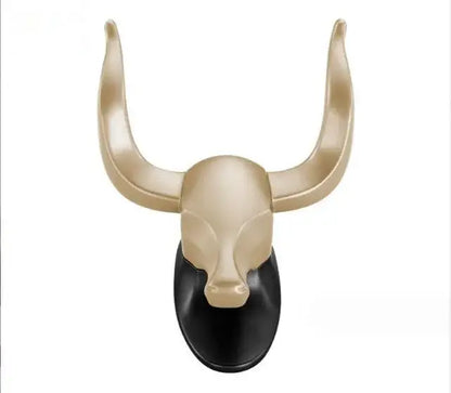 Gold-colored antique aluminum robe hook with bull head design, glossy finish, and black base for bathroom decorbites antique aluminum