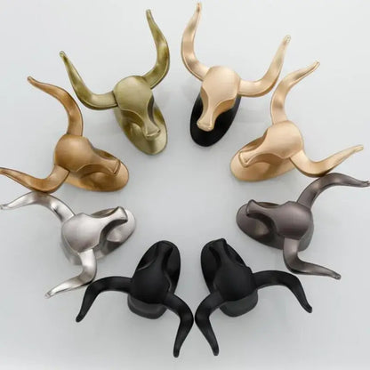 A set of decorbites antique aluminum bull head robe hooks in gold silver black and bronze finishes for bathroom or clothes