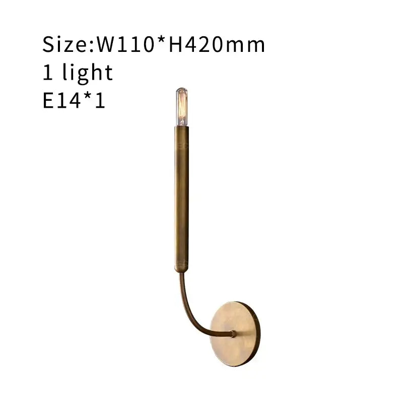 Brass-finished antique art deco gold mirror lights wall lamps with a slender curved arm and exposed edison bulb for living room