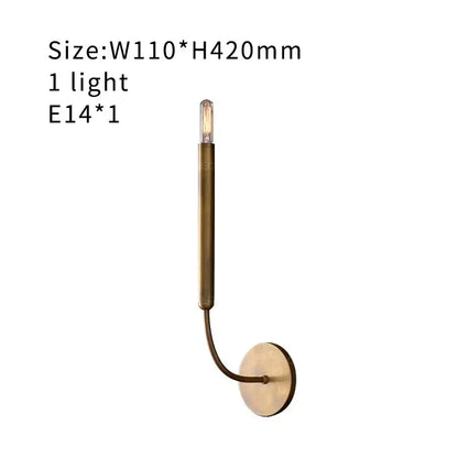 Brass-finished antique art deco gold mirror lights wall lamps with a slender curved arm and exposed edison bulb for living room