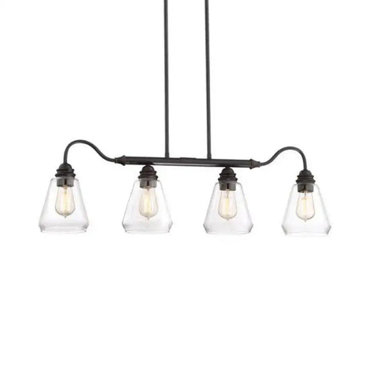 DecorBites™ antique black 4-light cone chandelier with clear glass shades and exposed filament bulbs for indoor spaces