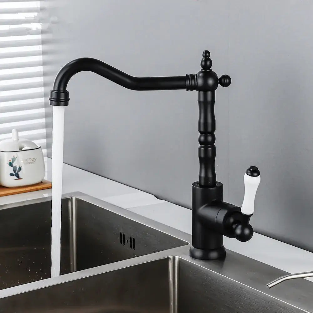 Antique black and white ceramic kitchen faucet with black matte finish and vintage decorbites black antique design