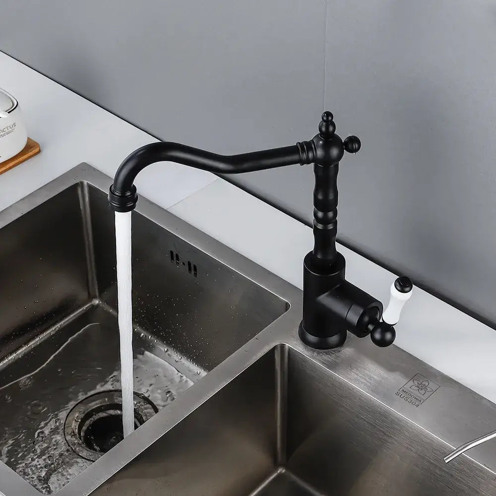Antique black and white ceramic kitchen faucet with black matte finish and white handle decorbites black antique style