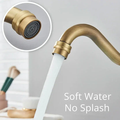 Antique black brass waterfall basin faucet with brass finish curved spout and textured spray head by decorbites black brass