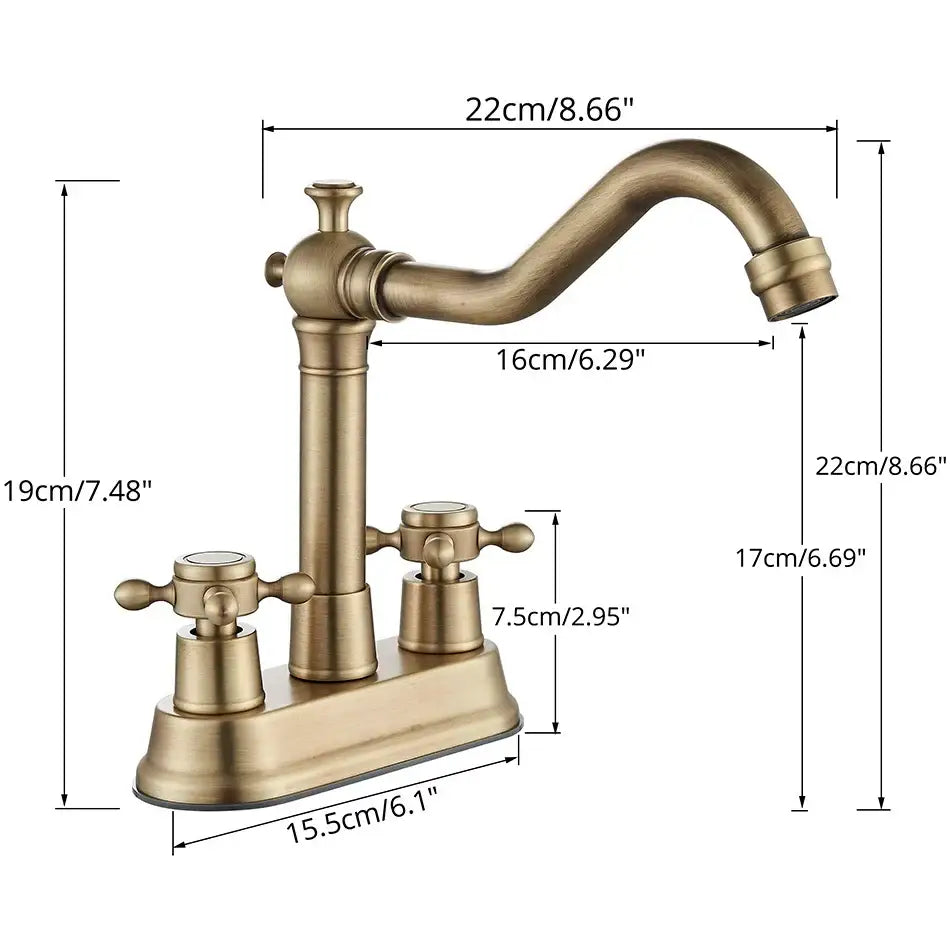 Antique black brass waterfall basin faucet with brass finish double handles and curved spout for bathroom vanity decorbites black brass