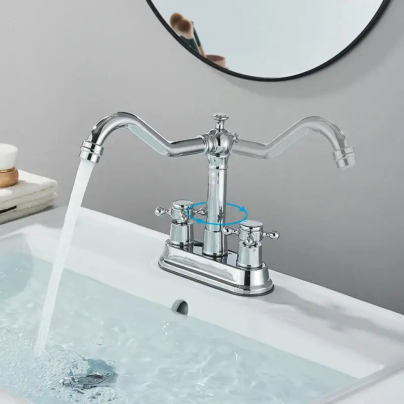 Chrome-finished two-handle basin faucet with classic curved spouts for decorbites black brass waterfall bathroom vanity tap