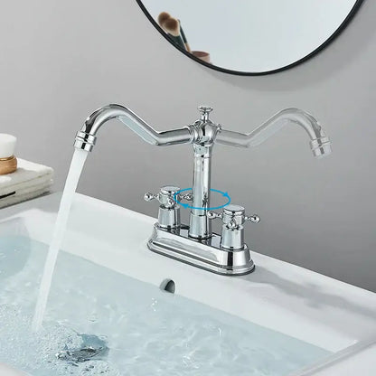 Chrome-finished two-handle basin faucet with classic curved spouts for decorbites black brass waterfall bathroom vanity tap