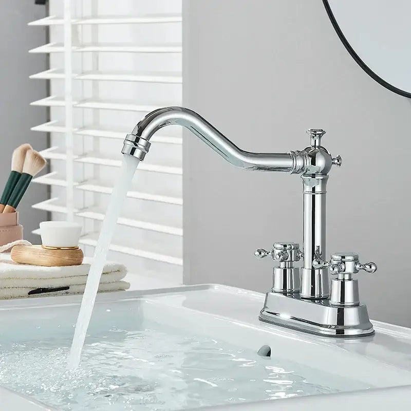 Antique black brass waterfall basin faucet with chrome finish curved spout and two cross-handle controls decorbites black brass