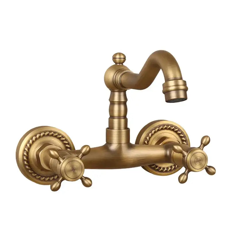 Antique black brass waterfall basin faucet with ornate rope-edged circular handles by decorbites black brass
