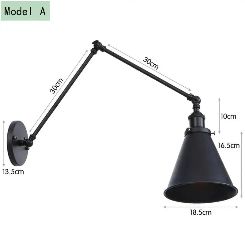 Black matte antique adjustable wall lamp sconce with copper accents and adjustable arm for bedroom lighting
