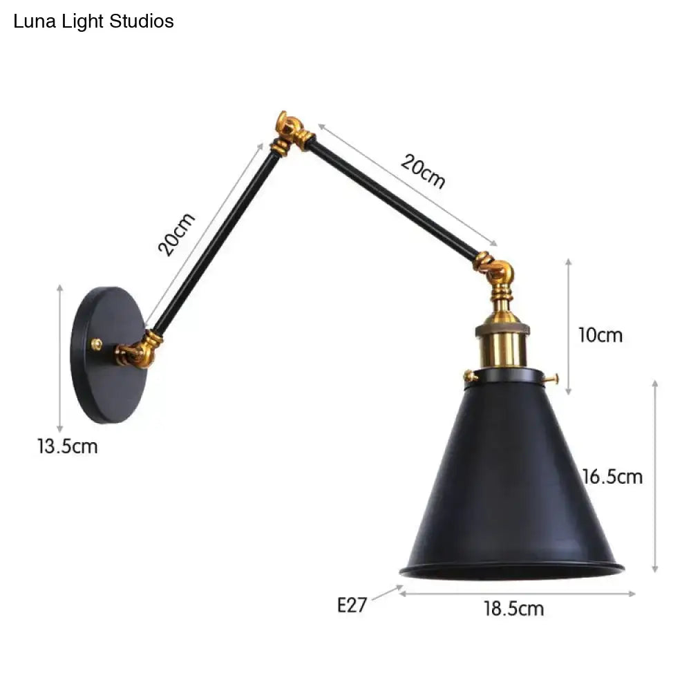 Antique black and copper adjustable wall lamp sconce with black matte finish brass accents for bedroom lighting