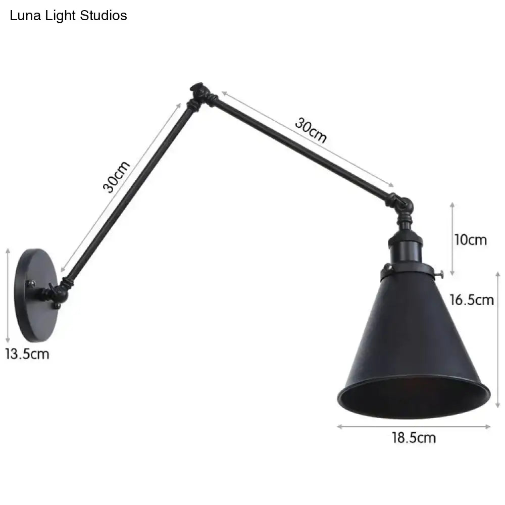 Antique black and copper adjustable wall lamp sconce with black matte finish and conical shade for bedroom lighting