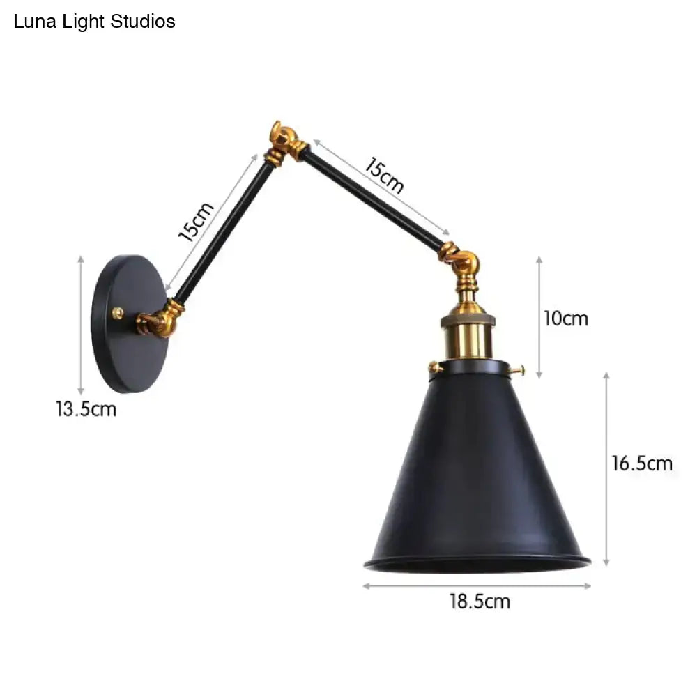 Black matte industrial-style wall lamp sconce with brass accents and adjustable arms for antique adjustable wall use