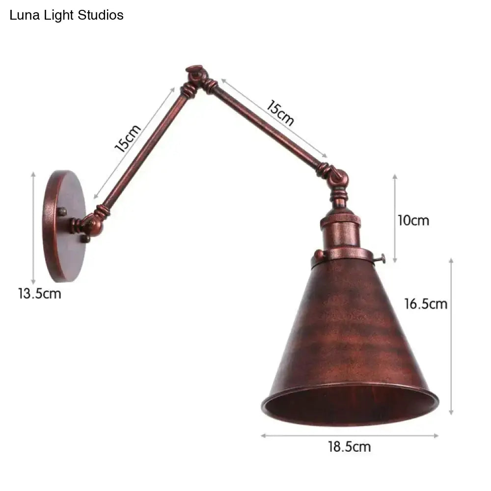 Antique black and copper adjustable wall lamp sconce with bronze finish conical shade for bedroom lighting
