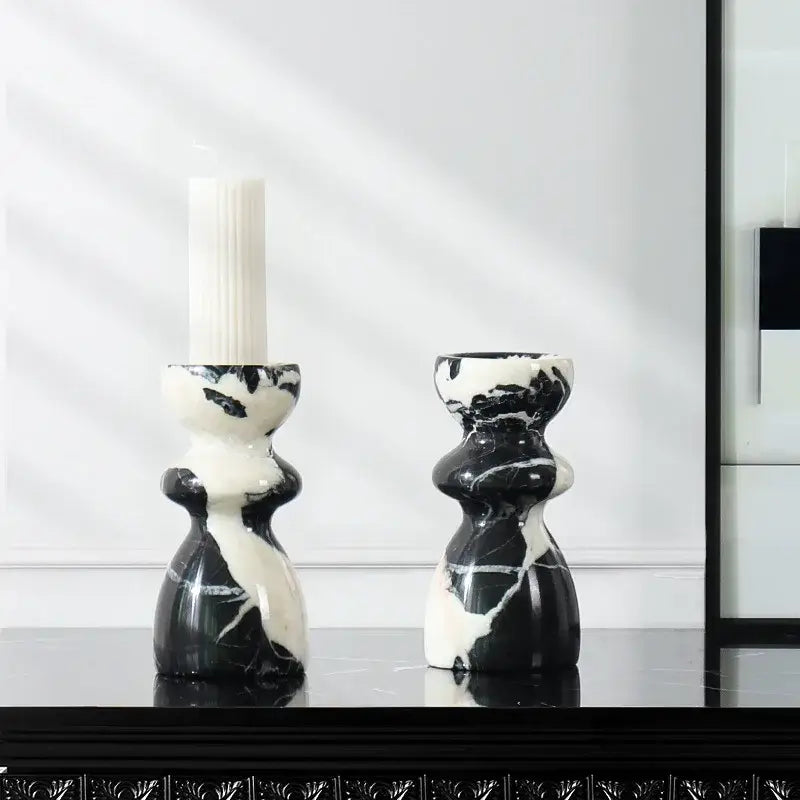 Elegant black and white marble candlestick holder with sculpted organic design for grand antique dining room decorbites grand antique
